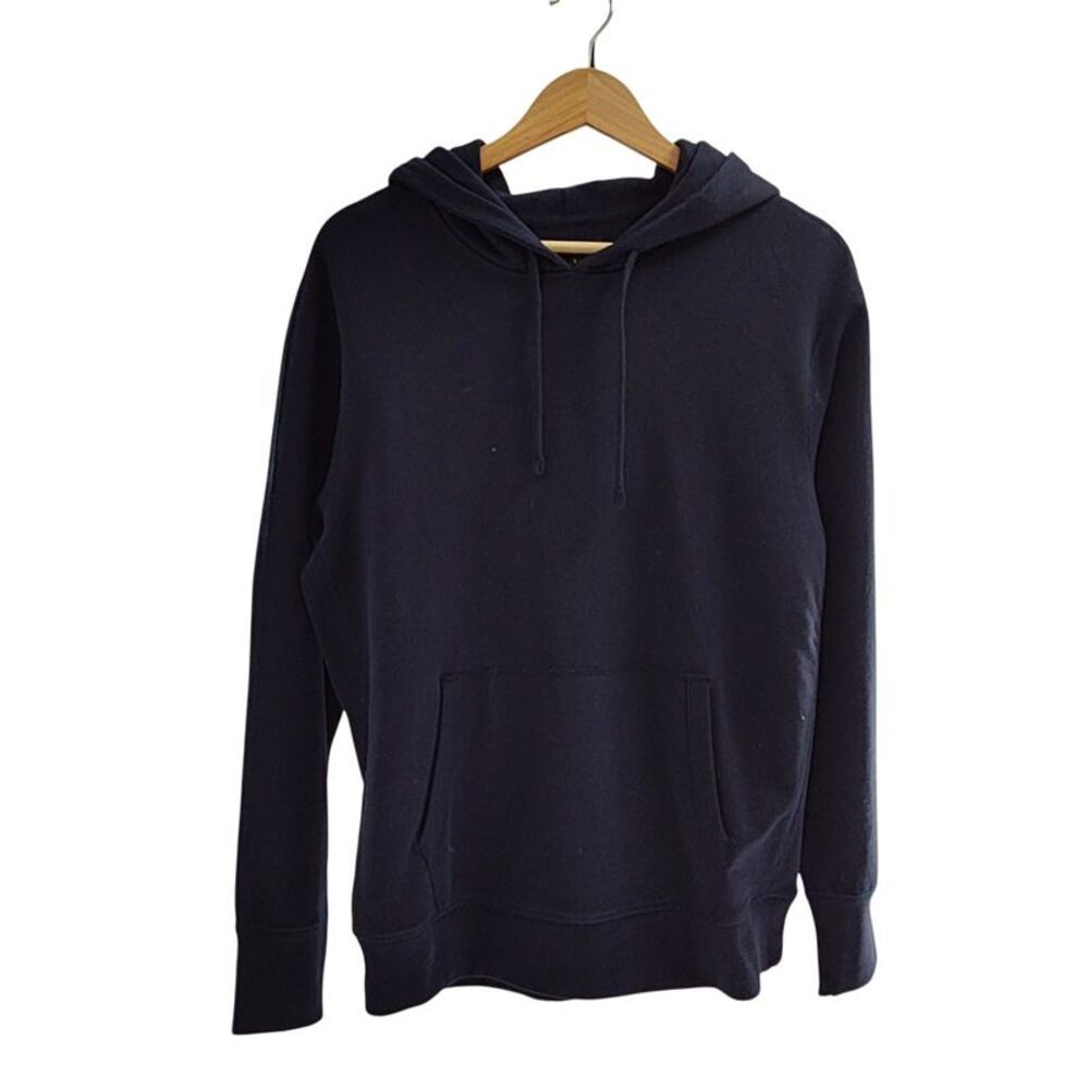 Quince Organic Midweight French Terry Pullover Hoodie Deep Navy Sleeved Top S